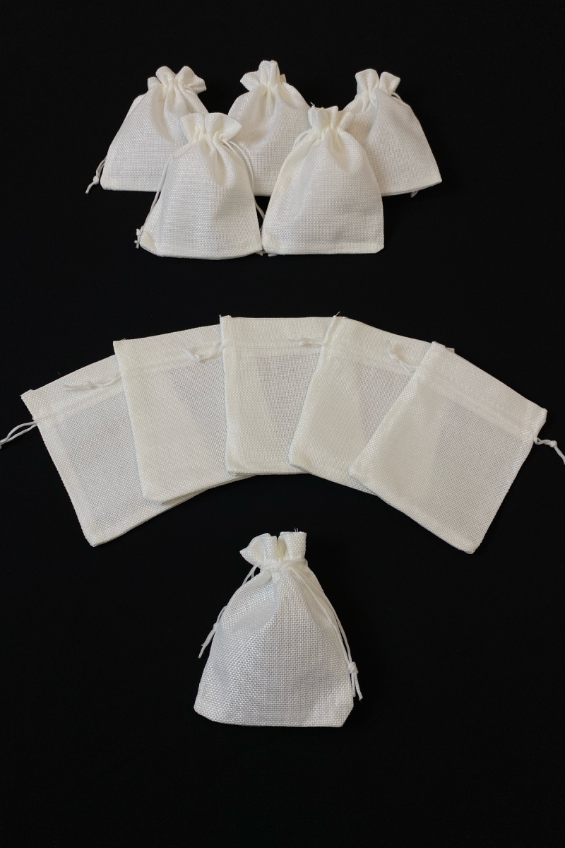 Beyaz Jüt Hasır Çuval Kese, Kına Çerez Altın Takı Hediye Kesesi, 25 Adet Ölçü 12x15cm