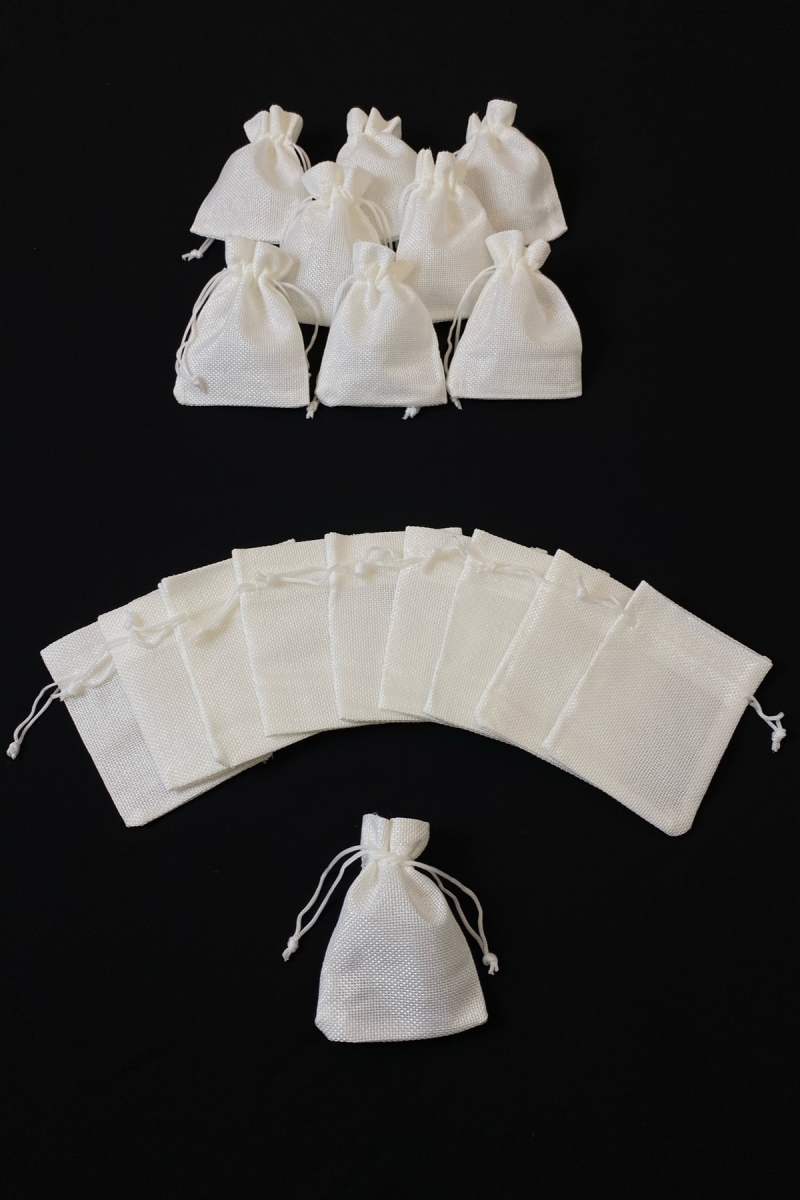 Beyaz Jüt Hasır Çuval Kese, Kına Çerez Altın Takı Hediye Kesesi, 50 Adet Ölçü 9x12cm