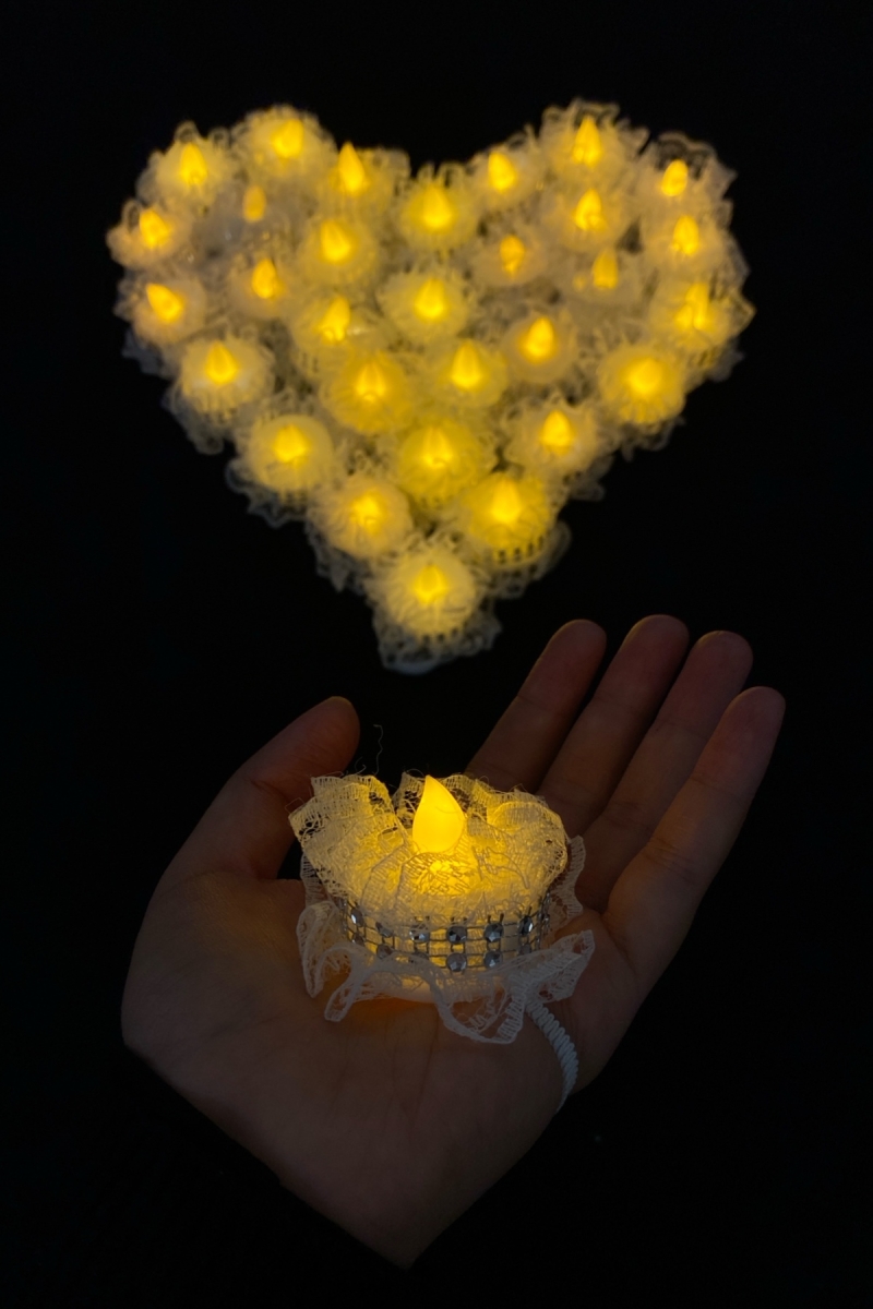 Beyaz Ledli Kına El Mumu, Düğün, Nedime, Bride, Sünnet, Led Işıklı, Tealight Mum Pilli 12 Adet
