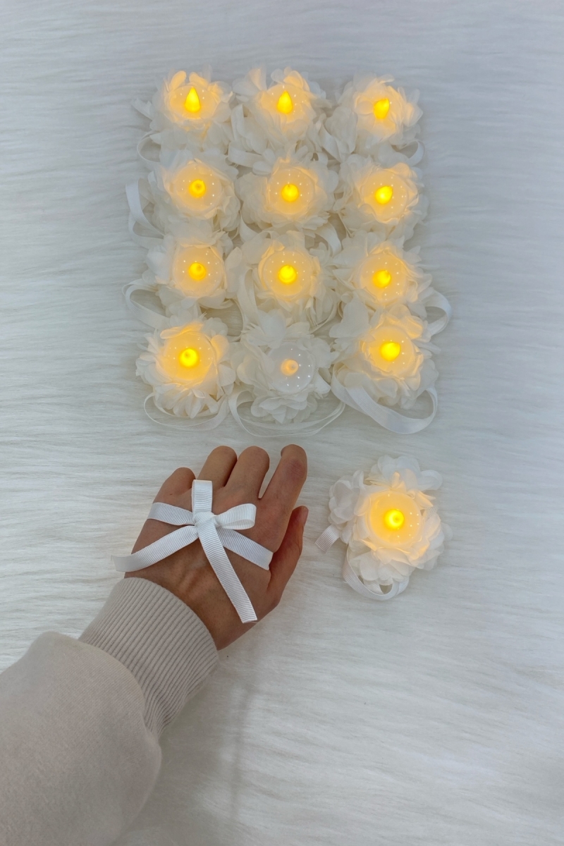 Beyaz Ledli Kına El Mumu, Düğün, Nedime, Bride, Sünnet, Led Işıklı, Tealight Mum Pilli 12 Adet