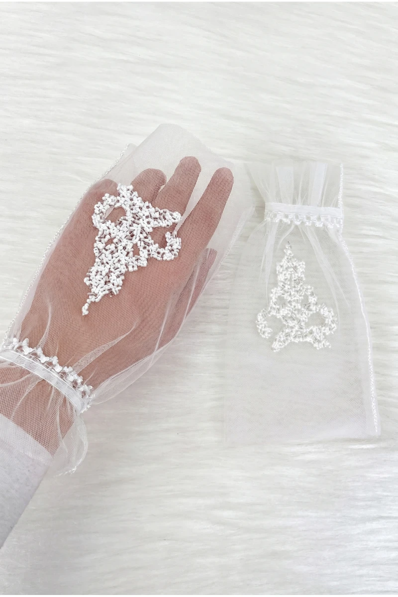 Beyaz Lüks Kristal Cam Boncuk Gelin Eldiveni, Kına Gecesi Düğün Bekarlığa Veda Nikah Bride Söz