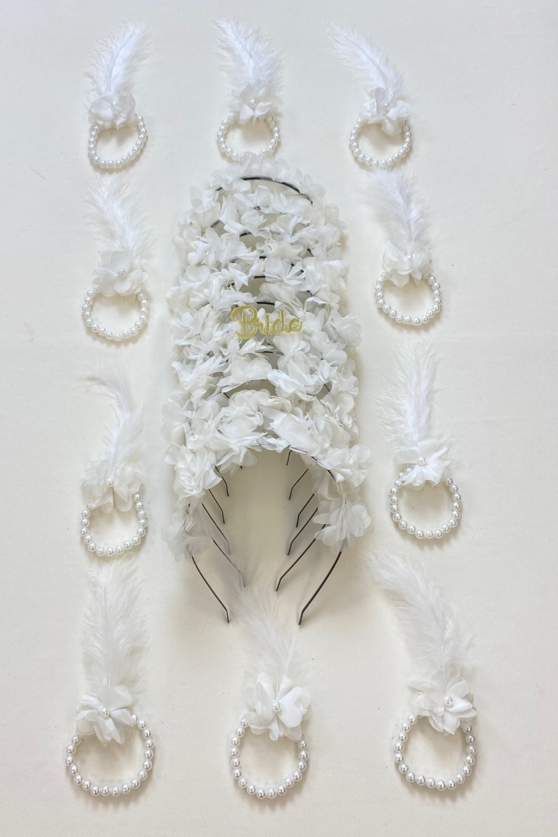 Beyaz Nedime Bilekliği 5 Adet Ve Nedime Tacı(METAL) 5 Adet , Kına Gecesi, 11 Parça Set