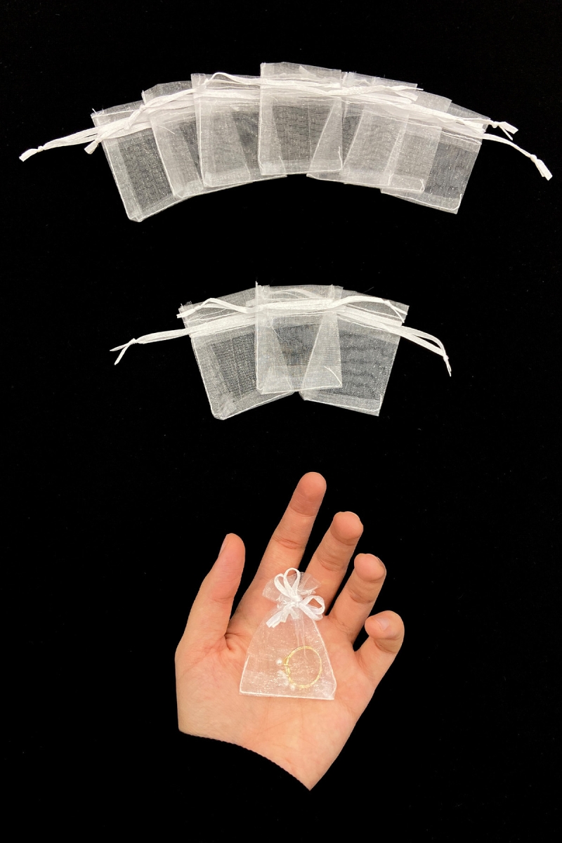 Beyaz Organze Şeffaf Tül Kese 100 Adet Ölçü 5x7cm, Kına Çerez Kuruyemiş Altın Takı Söz Hediye Bohça