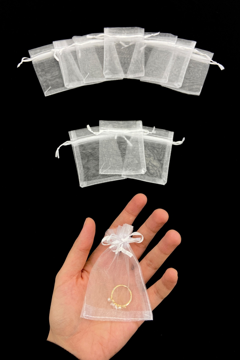 Beyaz Organze Şeffaf Tül Kese 100 Adet Ölçü 7x9cm, Kına Çerez Kuruyemiş Altın Takı Söz Hediye Bohça