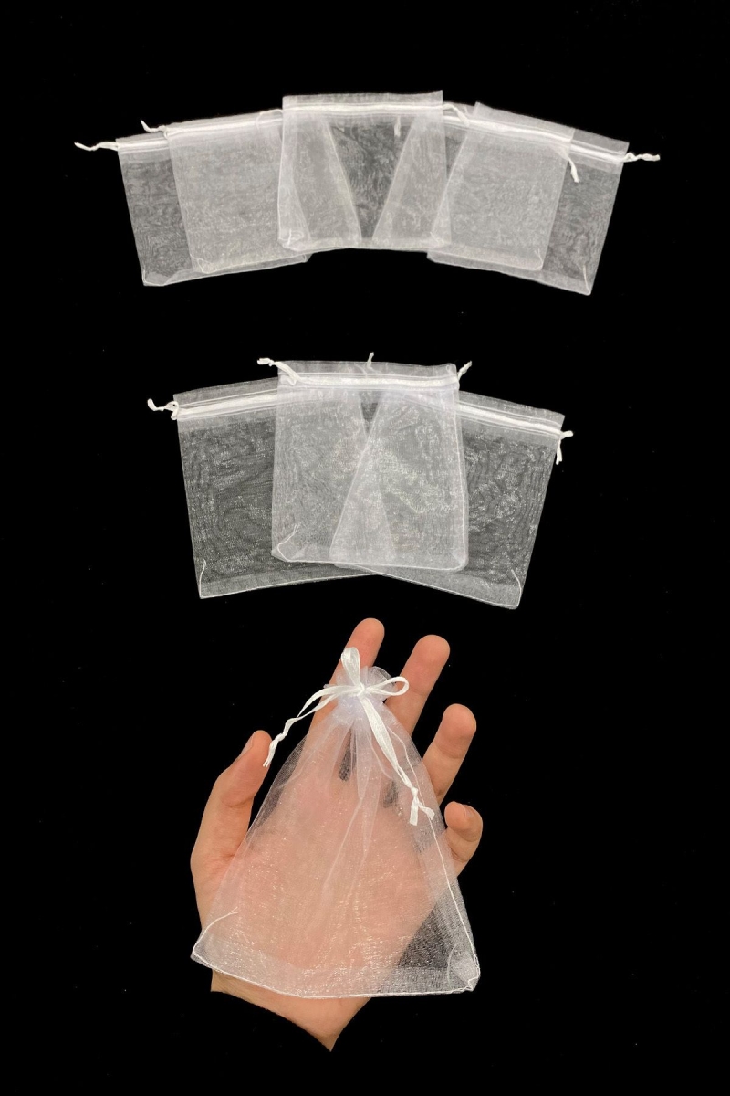 Beyaz Organze Şeffaf Tül Kese 50 Adet Ölçü 12x14cm, Kına Çerez Kuruyemiş Altın Takı Söz Hediye Bohça