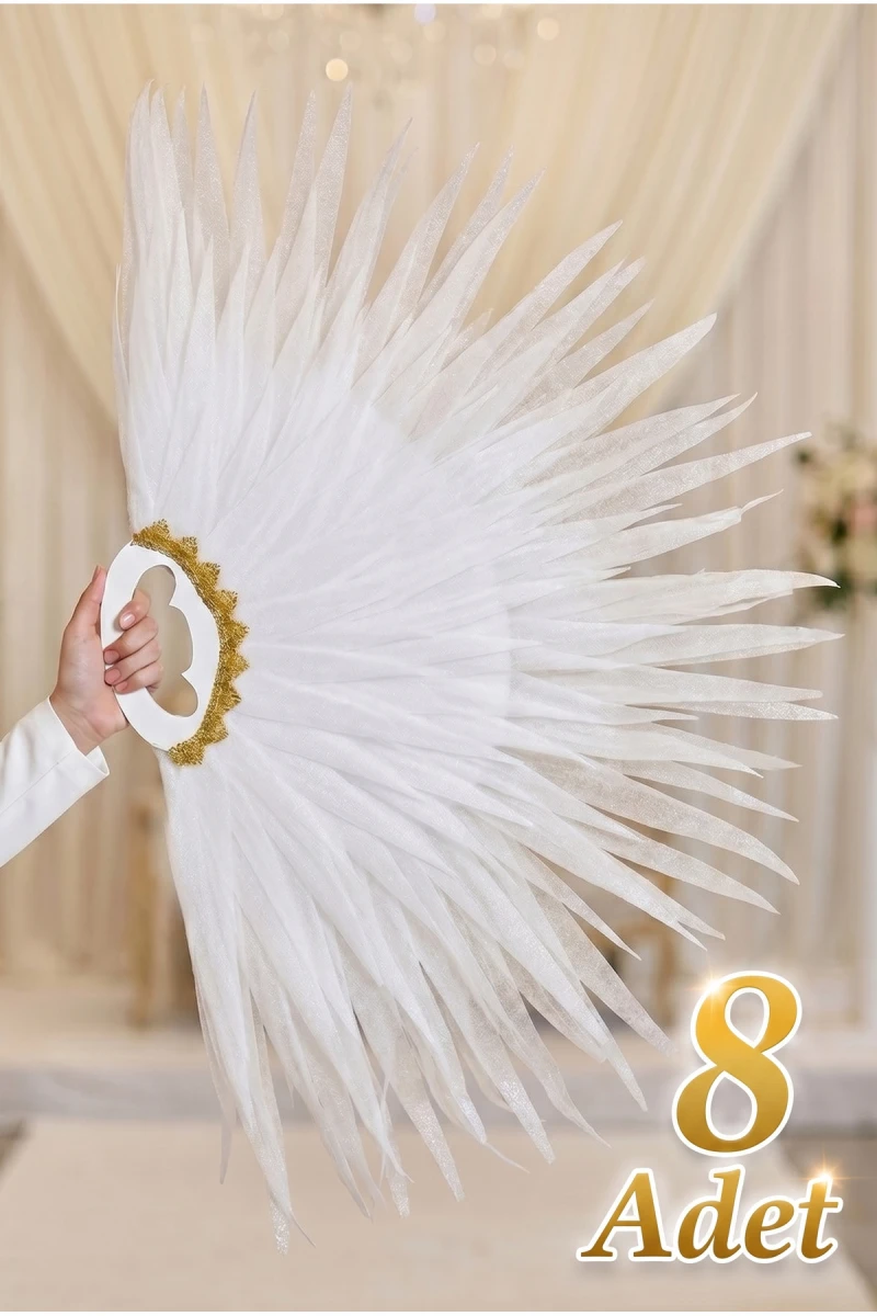 Beyaz Saçaklı Dans Yelpazesi, 8 Adet Büyük Boy 120x80cm, Kına Gecesi, Bride, Organizasyon, Gösteri