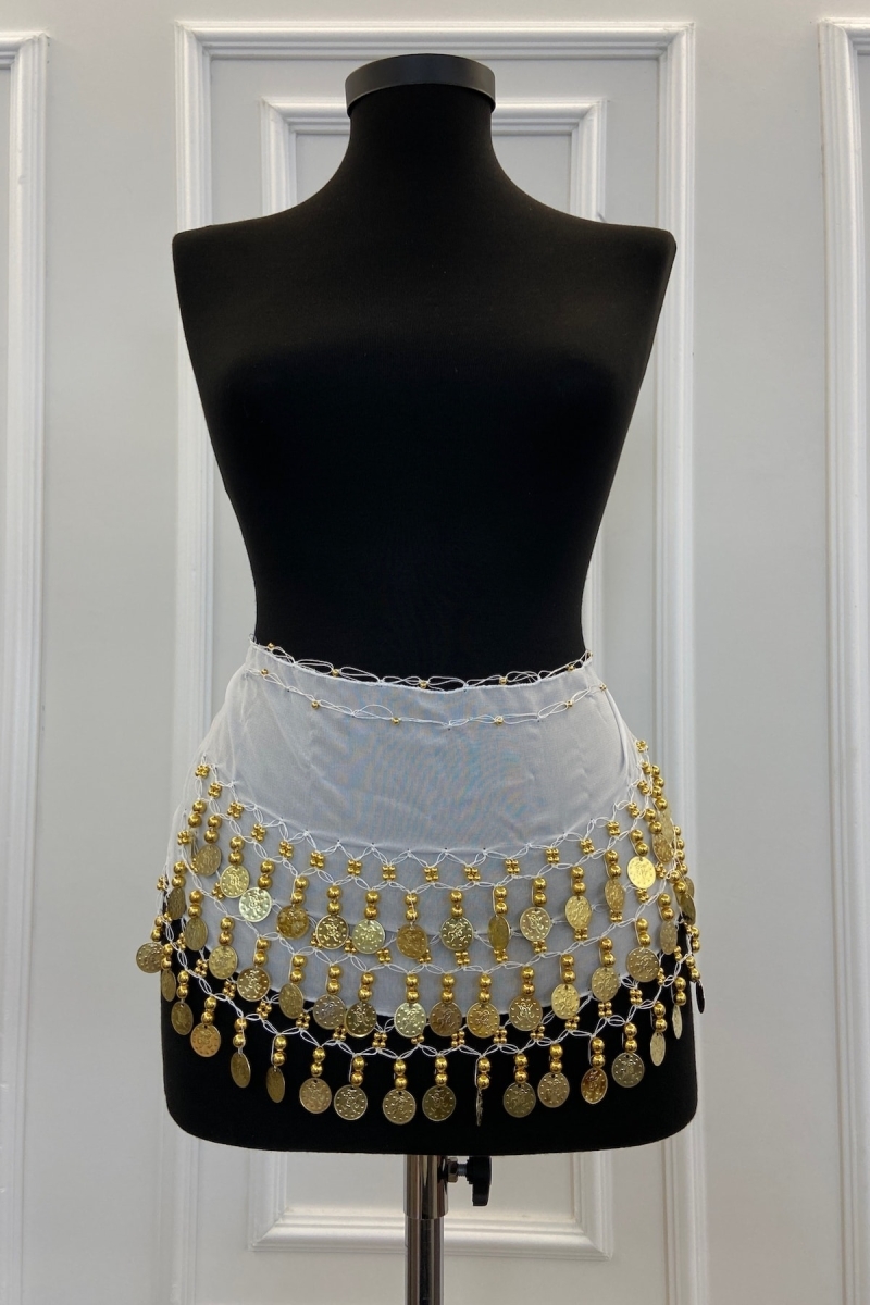 Beyaz Şakira Oryantal Dansöz Dans Kemeri Pullu Zilli Kına Oyun Eğlence Nedime Düğün Shakira Kemer