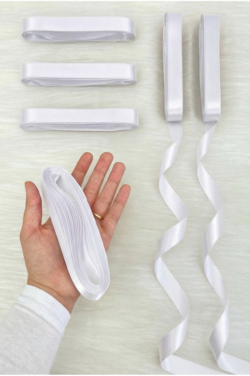 Beyaz Saten Kurdele 2 Cm 10 Metre, Bohça Çeyiz Nikah Kına Sünnet Söz Doğum Günü Parti Hediye Süsleme