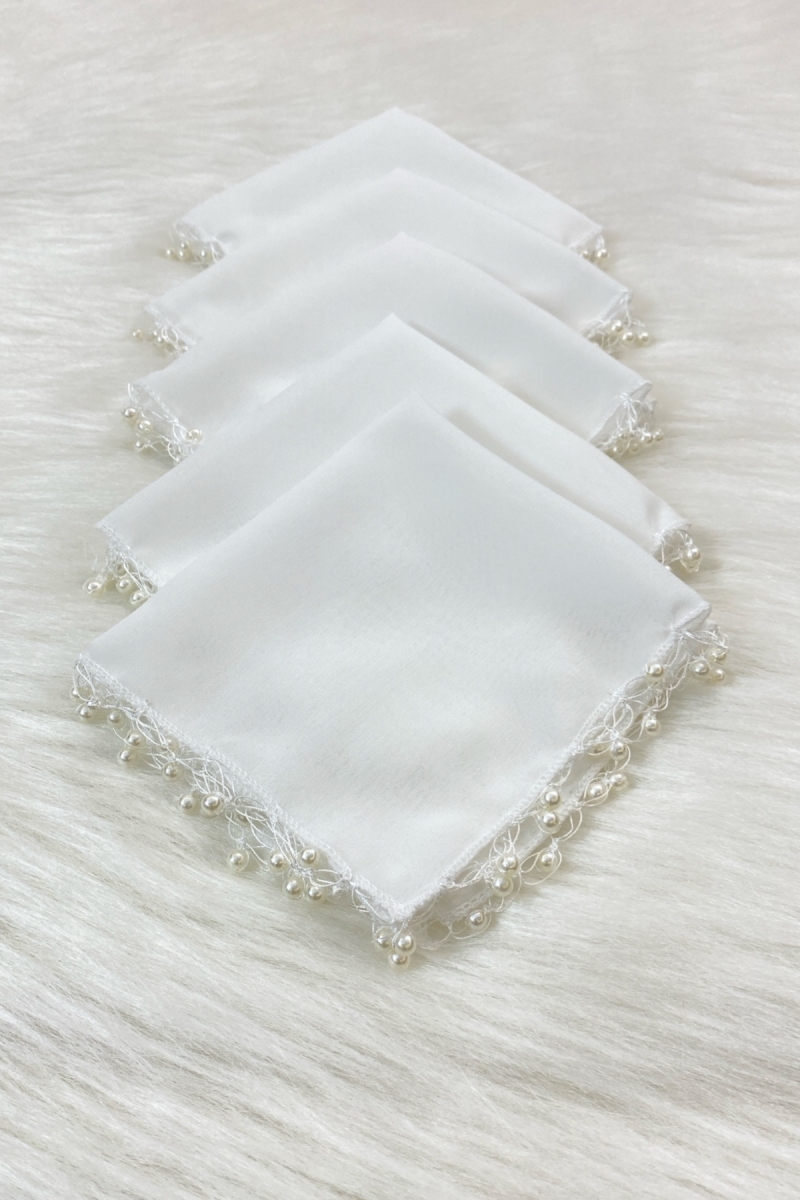 Beyaz Şifon Gelin Damat Mendili, Düğün Halay Nedime Bride Parti Kına Nişan Sünnet Hediye, 5 Adet