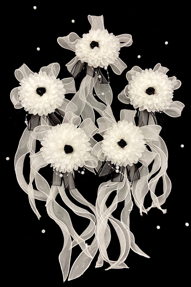 Beyaz Siyah Ortanca Bohça Süsü, Damat Gelin Çeyiz Düğün Nikah Nişan Konvoy Sünnet Kına, 5 Adet