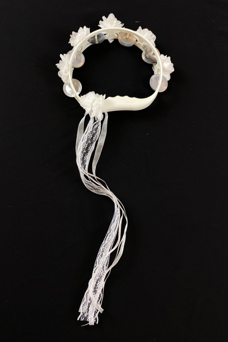 Beyaz Süslü Gelin Nedime Kına Gecesi Tefi, Üç Boyut Lazer Çiçek ve Kurdele Detaylı Tef 1 Adet