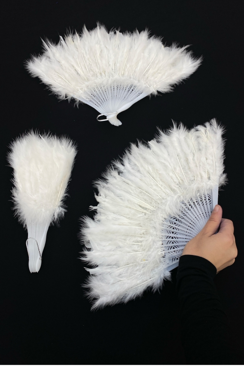 Beyaz Tüylü Gelin Yelpazesi, Plastik Kına Nedime Bride Bekarlığa Veda Sünnet Yelpaze 25*40cm