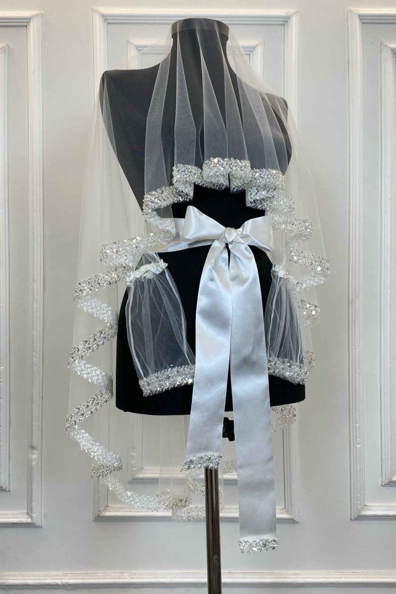 Beyaz Zarif Gelin Duvak Seti, Su Taşlı Kına Duvağı Seti 6 Parça