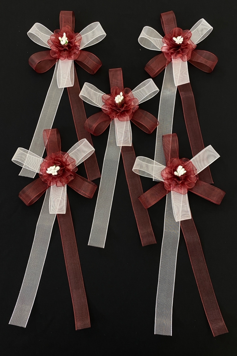 Bordo Beyaz Bohça Süsü, Gelin Damat Çeyiz Düğün Nişan Söz Konvoy Gelin Arabası Sünnet Süsü 5 Adet