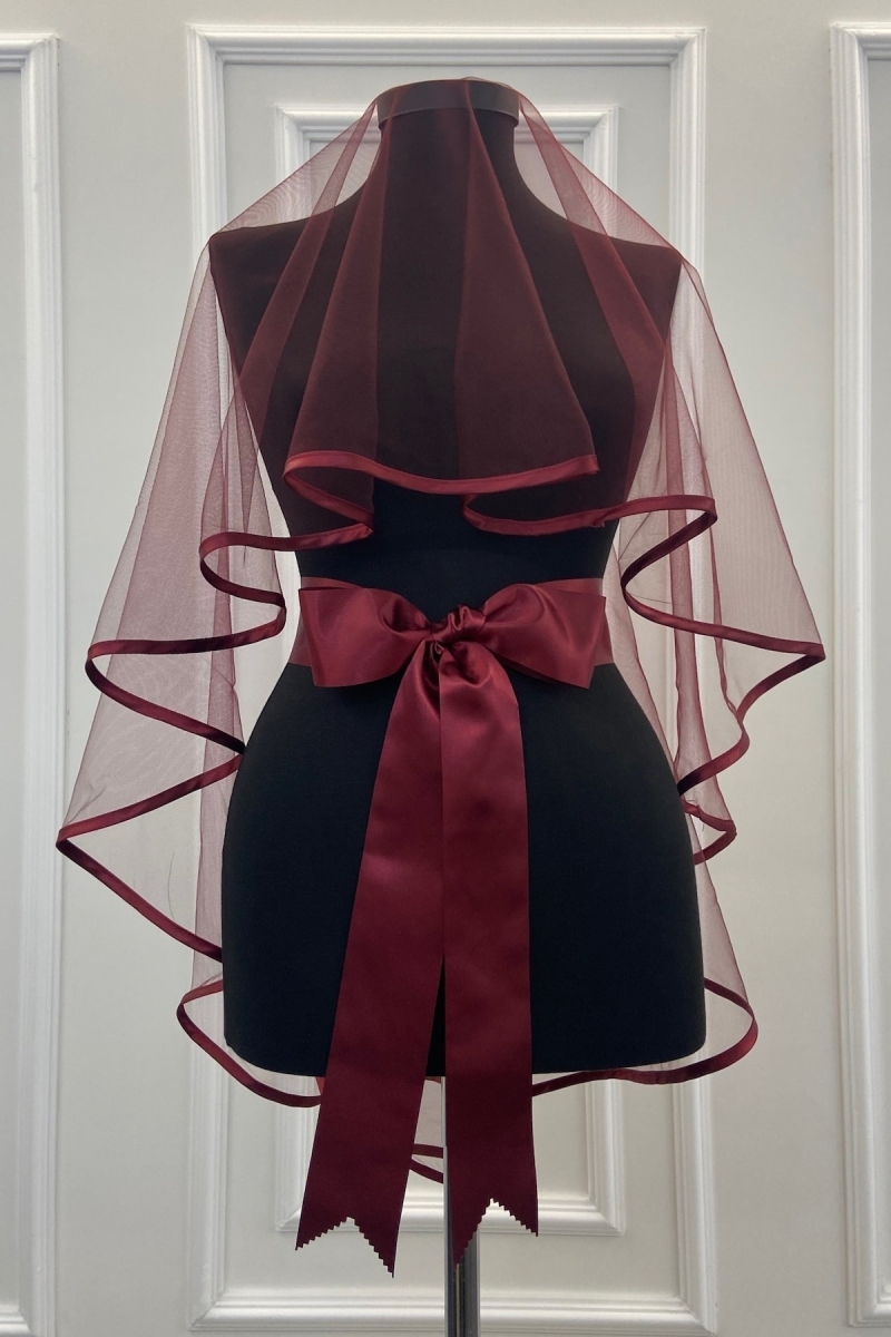 Bordo Biyeli Gelin Duvak Kuşak Eldiven Tam Set Kına Gecesi Düğün Nikah