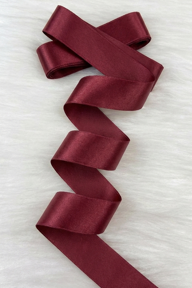 Bordo Çift Taraflı Saten Kurdele, 4 Cm 10 Metre, Bohça Çeyiz Özel Gün Hediye Süsleme Kurdelesi