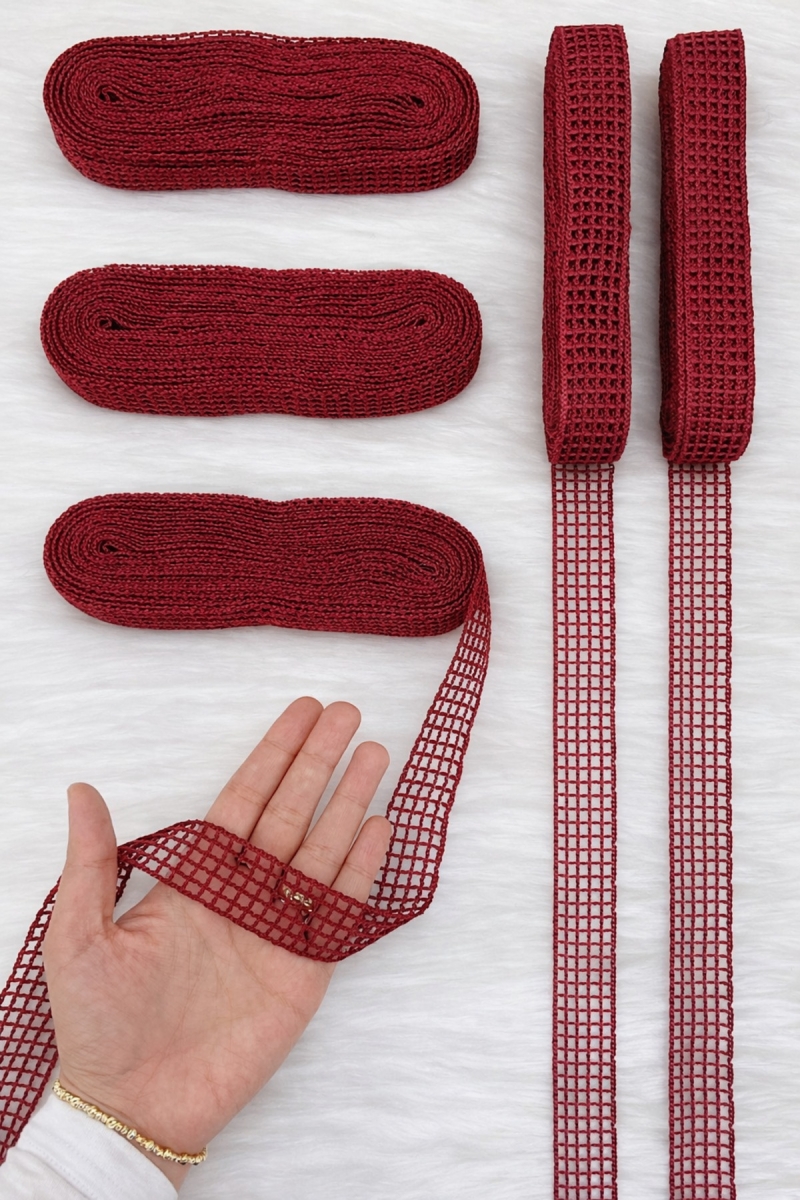 Bordo File Kurdele 2,5cm 10mt, Gelin, Damat, Bohça, Çeyiz, Nişan, Söz, Nikah, Hediye, Parti, Süsleme