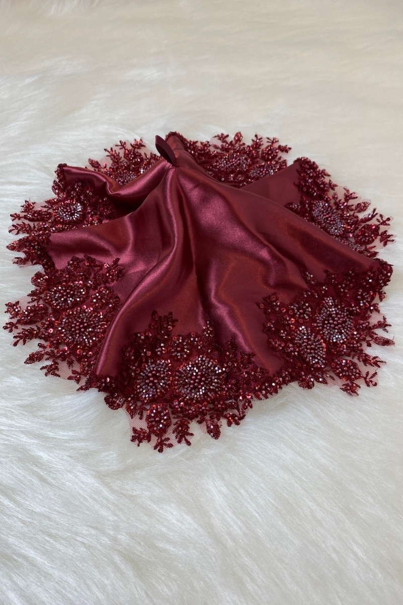 Bordo Gelin Damat Halay El Mendili, Saten Vip Aplikli, Kına Gecesi Düğün Nedime Sünnet Söz Nişan