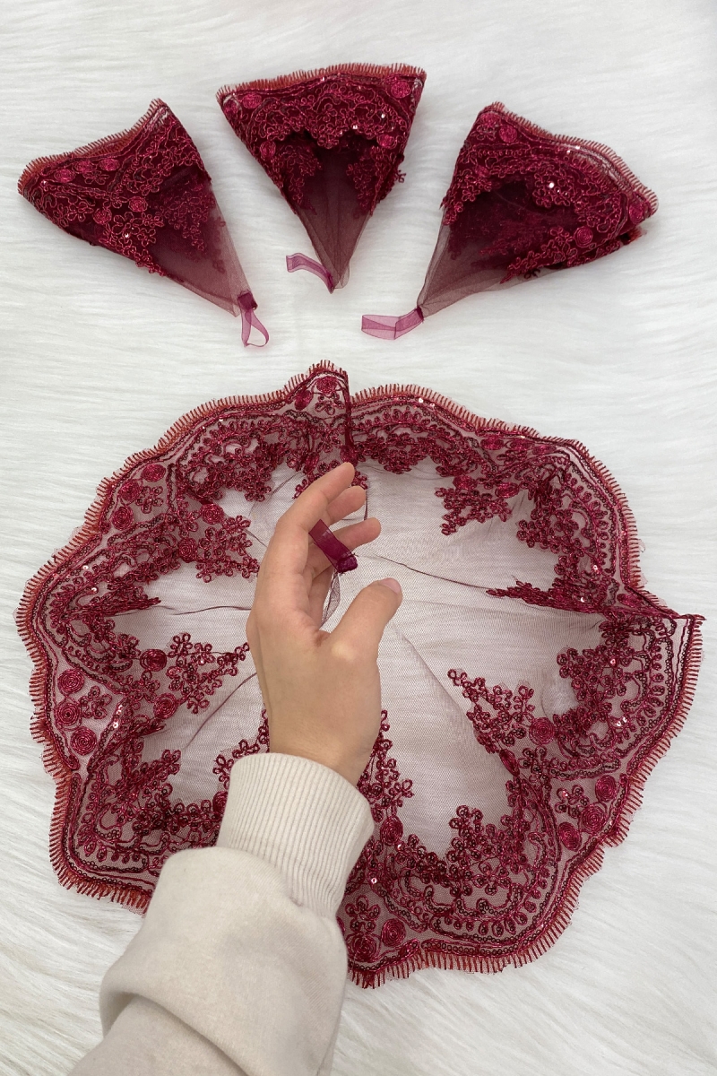 Bordo Gelin Damat Halay Mendili,  Işıl Işıl Güpürlü, Düğün Kına Gecesi Nedime Söz Nişan Bride
