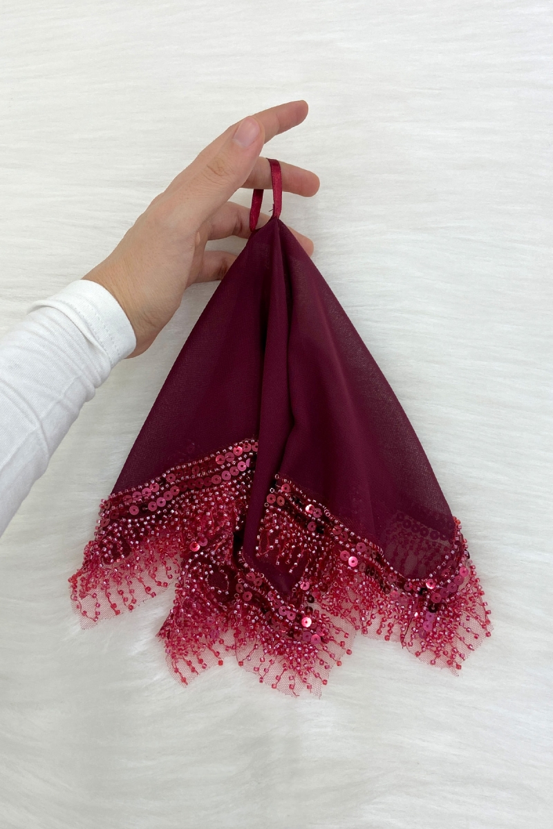 Bordo Gelin Damat Mendili, Halay El Mendili, Pullu Boncuklu, Düğün Kına Sünnet Söz Nişan