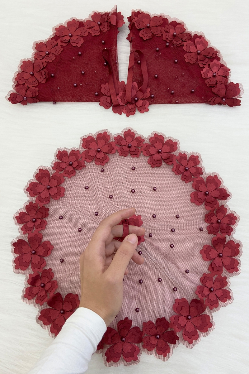 Bordo Gelin Damat Mendili, İnci Detaylı Düğün Halay Nedime Söz Nişan Kına Sünnet Bride Mendil