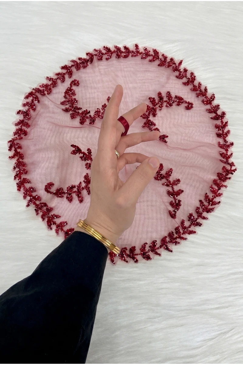 Bordo Gelin Damat Mendili, Işıl Işıl Kristal Cam Boncuk Süslemeli, Kına Halay Düğün Nedime Sünnet Söz Nişan Bride Parti, 1 Adet