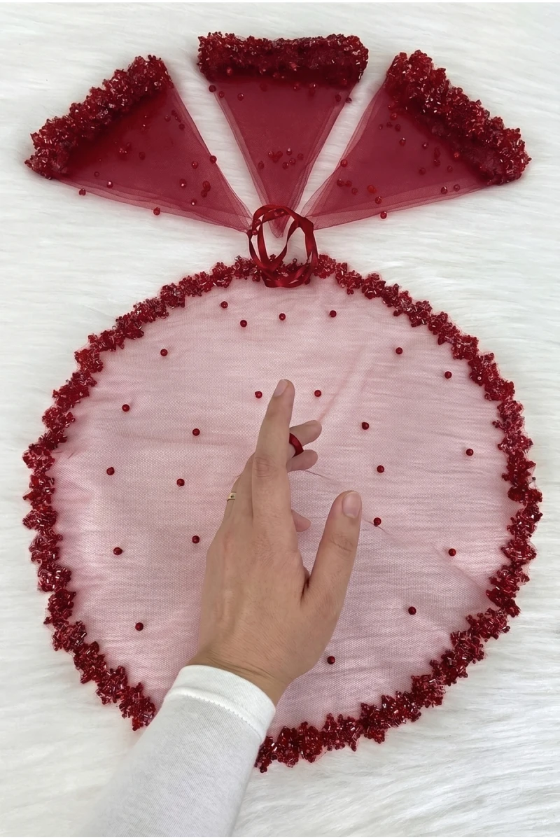 Bordo Gelin Damat Mendili, Kristal Cam Boncuk Ve İnci Süslemeli, Kına Halay Düğün Nedime Sünnet Söz Nişan Bride Parti, 1 Adet