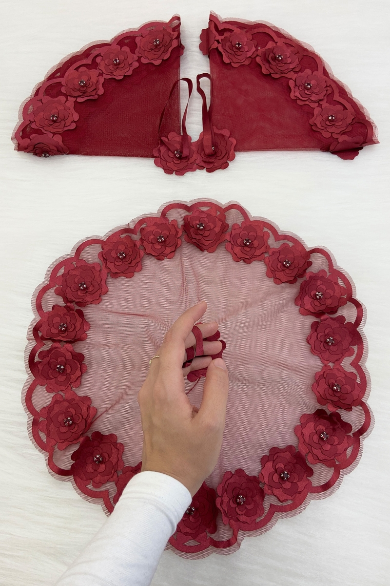 Bordo Gelin Damat Mendili, Parlak Taş Detaylı Düğün Halay Nedime Söz Nişan Kına Sünnet Bride Mendil