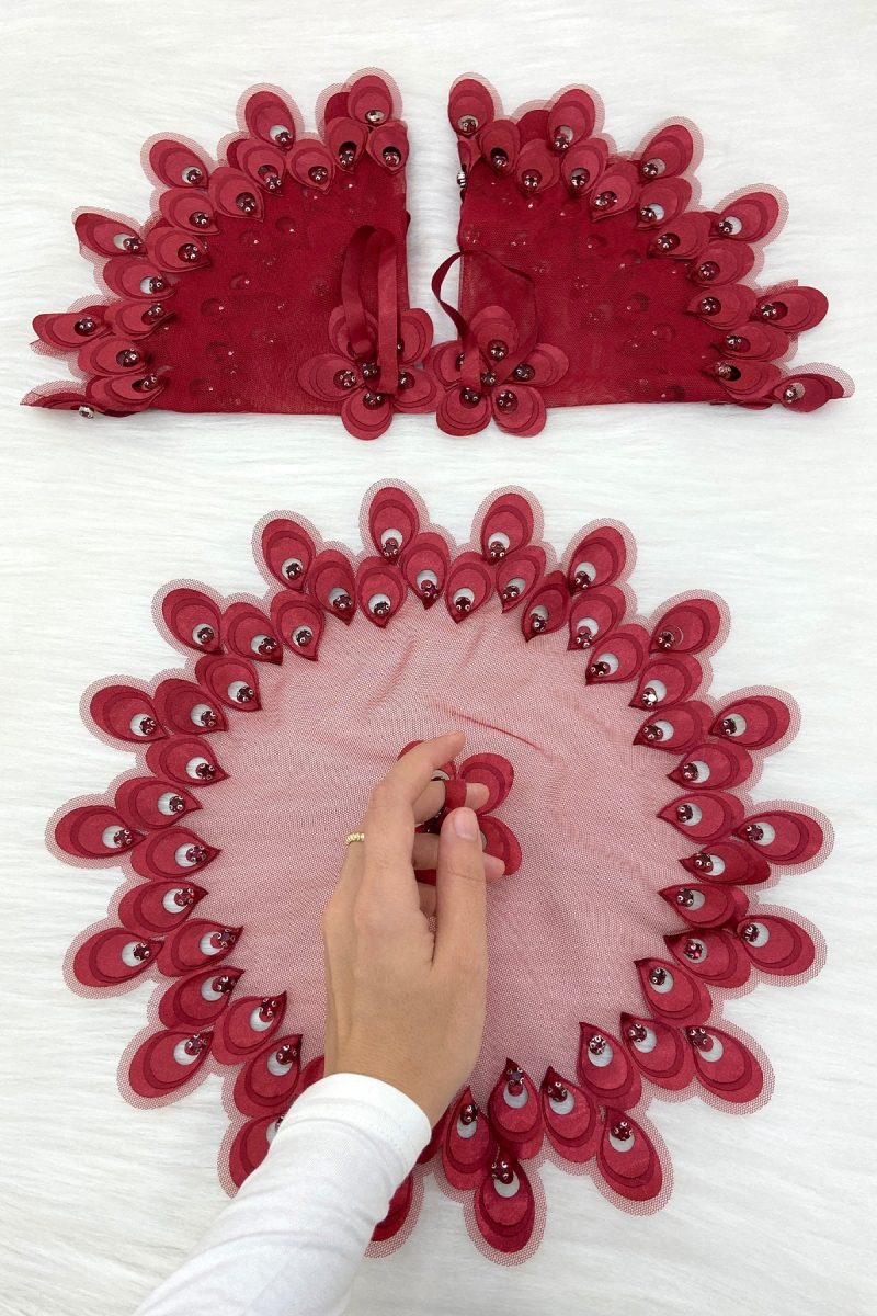 Bordo Gelin Damat Mendili, Parlak Taş Detaylı Düğün Halay Nedime Söz Nişan Kına Sünnet Bride Mendil