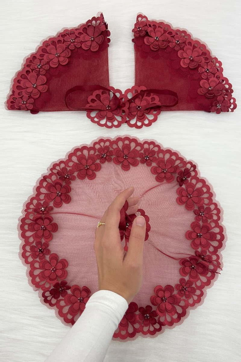 Bordo Gelin Damat Mendili, Parlak Taş Detaylı Düğün Halay Nedime Söz Nişan Kına Sünnet Bride Mendil