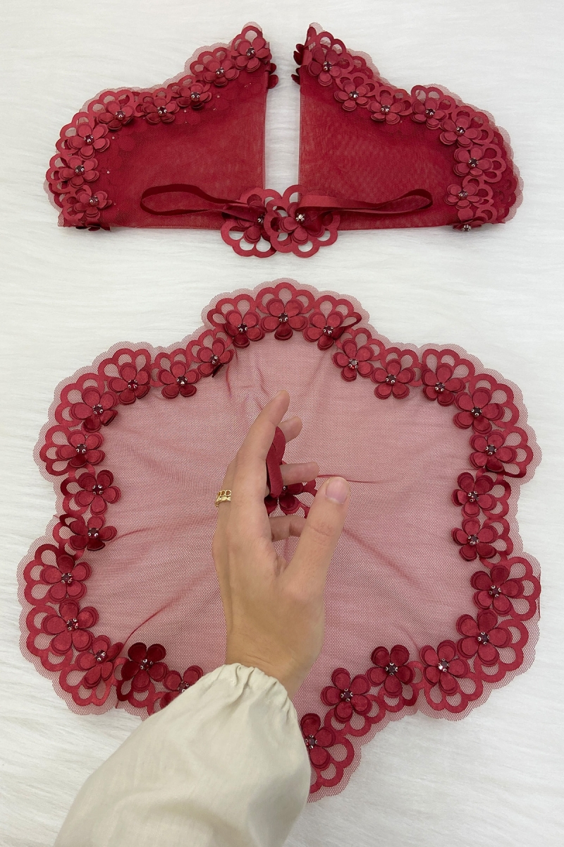 Bordo Gelin Damat Mendili, Parlak Taş Detaylı Düğün Halay Nedime Söz Nişan Kına Sünnet Bride Mendil