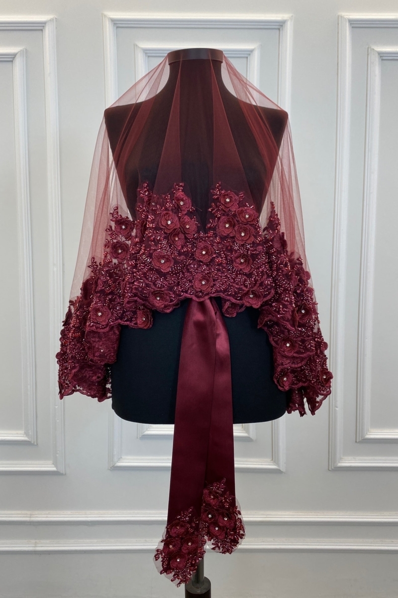 Bordo Gelin Duvak Seti, Kına Duvağı, Vip Model