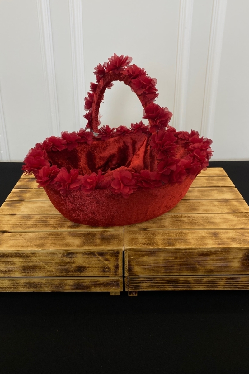 Bordo Gelin Kına Gecesi Sepeti, Düğün, Sünnet, Nikah, Söz, Nişan, Kadife Üç Boyutlu Lazer Çiçekli