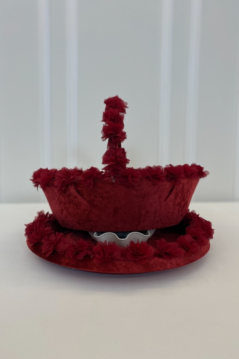 Bordo Gelin Kına Gecesi Tepsi Ve Sepeti, Düğün, Sünnet, Nişan, Söz, Kadife Üç Boyutlu Lazer Çiçekli