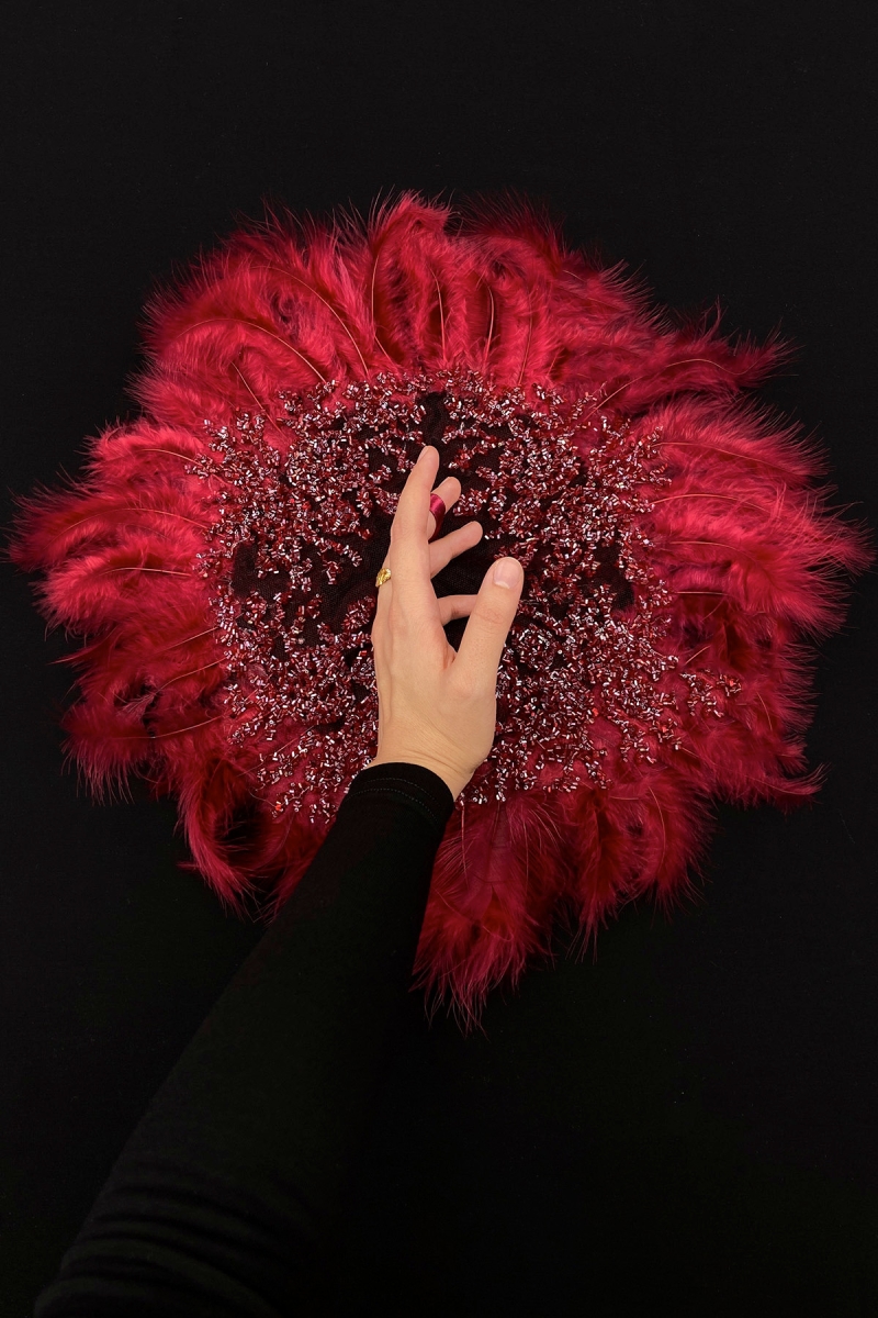 Bordo Gelin Mendili, Cam Boncuk Ve Tüy Süslemeli, Damat Düğün Kına Sünnet Nişan Bride Söz Nedime