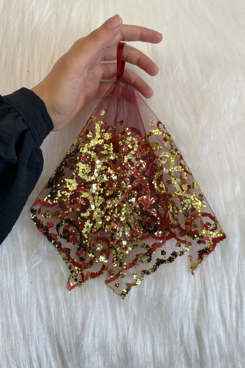 Bordo Gelin Mendili, Düğün Halay Kına Sünnet Damat Mendili, Gold Pul Sim Baskılı 5 Adet