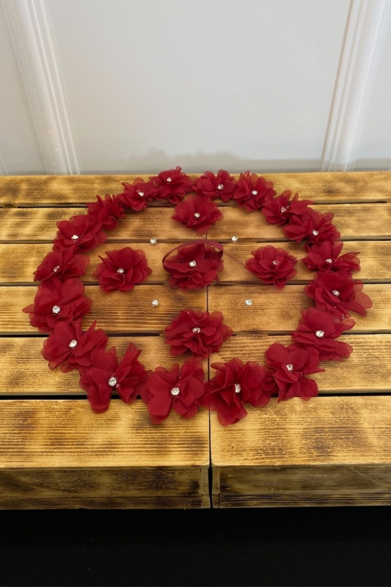 Bordo Gelin Damat Mendili, Üç Boyutlu Lazer Çiçek Ve Parlak Taşlı, Düğün Kına Sünnet Söz Nişan Halay