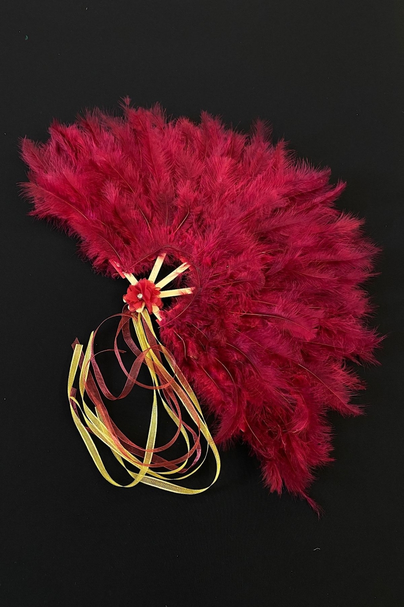 Bordo Gelin Yelpazesi, Ahşap Tüylü Kına Gecesi Yelpazesi, Nedime Sünnet Yelpaze, Büyük Boy Yelpaze