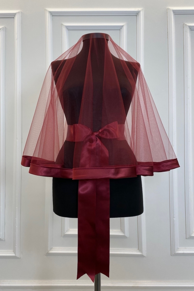 Bordo Geniş Biyeli Kına Duvak Seti Gelin Duvak Seti Kına Gecesi Düğün Nikah