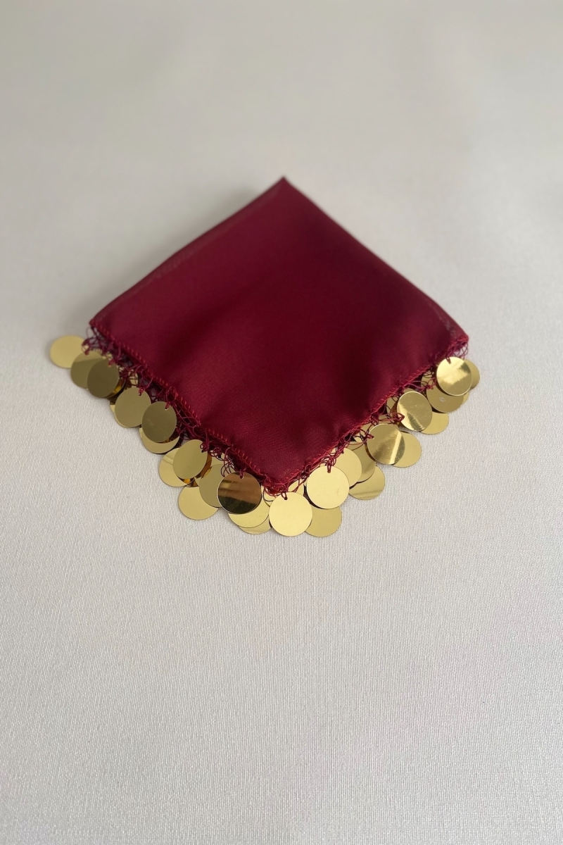Bordo Gold Lüks Şifon Halay Mendili 1 Adet
