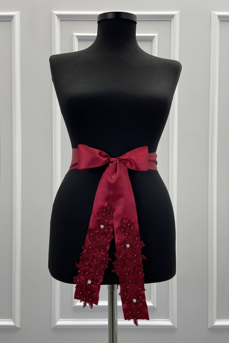 Bordo Güpürlü Gelin Kuşağı, Lüks Taş Ve İncili Gelin Kurdelesi, Gelin Beli Kemeri, Kardeş Kuşağı