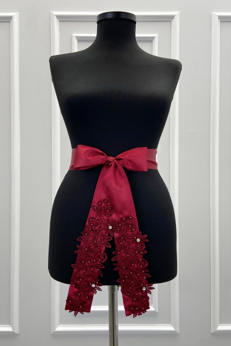 Bordo Güpürlü Gelin Kuşağı, Lüks Taş Ve İncili Gelin Kurdelesi, Gelin Beli Kemeri, Kardeş Kuşağı