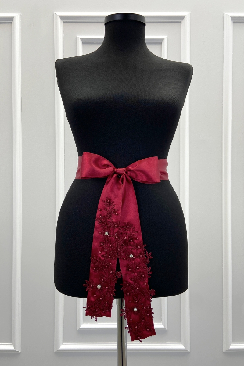 Bordo Güpürlü Gelin Kuşağı, Lüks Taş Ve İncili Gelin Kurdelesi, Gelin Beli Kemeri, Kardeş Kuşağı