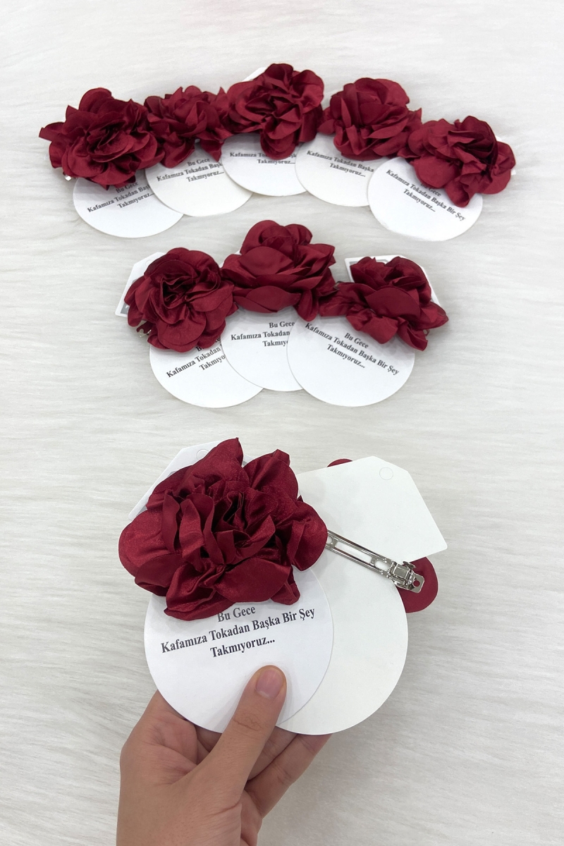 Bordo Hediyelik Toka Klipsli, Kına Gecesi Nedime Bride Bekarlığa Parti Nişan Düğün Sünnet, 10 Adet