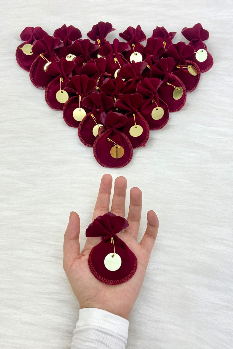 Bordo İçi Kınalı Kese 10 Adet, Düğün, Nişan, Nikah, Kına, Sünnet, Doğum, Mevlüt, Söz Hediyelik