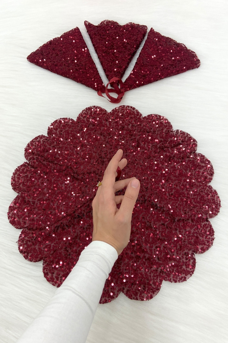 Bordo Işıl Işıl Pullu Gelin Damat Mendili, Pul Payet Detaylı, Düğün Kına Sünnet Söz Nişan Bride