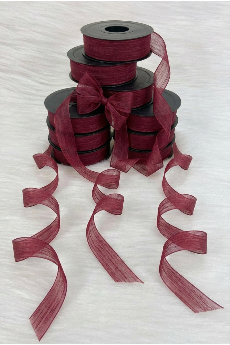 Bordo Keten Nopeli Kurdele 2,5 Cm 20 Metre, Bohça Çeyiz Özel Gün Hediye Süsleme Kurdelesi