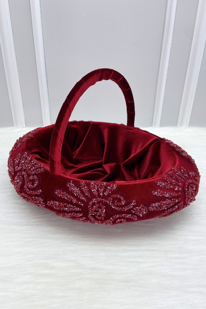 Bordo Kına Gecesi Gelin Sepeti, Lüks İthal Kadife Cam Boncuk, Nişan Nikah Düğün Sünnet Bride Söz