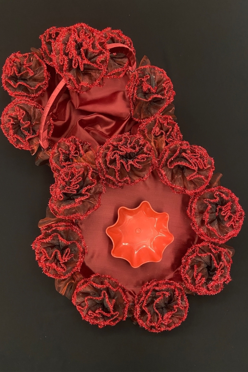 Bordo Kına Sepeti Ve Tepsi Takımı Simli Ponpon Model