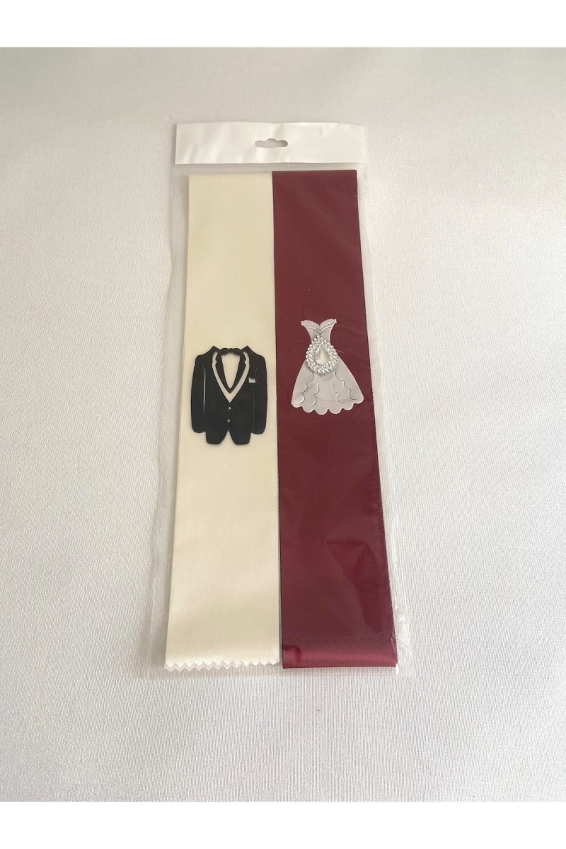 Bordo Krem Takı Şeridi Kurdelesi Kuşağı Gelin Damat Düğün Kına Gecesi Malzemesi